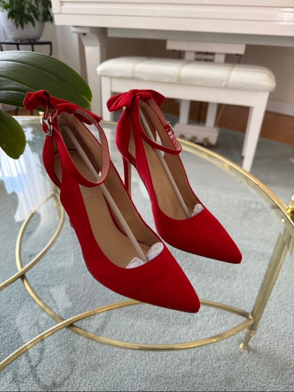 Red Pointed-Toe Ankle-Tie Pumps - Women's Dress Heel